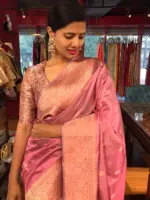 Onion Pink Handwoven Banarasi Katan Silk Saree with Kadwa Zari Motifs