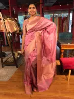 Onion Pink Handwoven Banarasi Katan Silk Saree with Kadwa Zari Motifs - Image 2