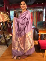 Lilac Handwoven Banarasi Katan Silk Saree with Kadwa Zari Motifs - Image 4