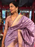 Lilac Handwoven Banarasi Katan Silk Saree with Kadwa Zari Motifs