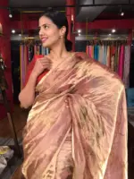 Nude Pink Printed Tissue Silk Saree