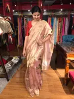 Nude Pink Printed Tissue Silk Saree - Image 5