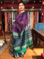 Purple Mangalagiri Silk Saree Handwoven with Silver Zari Border - Image 2