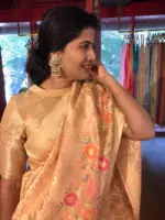 Peach Tissue Silk Saree with woven Shikargarh Motifs - Image 6