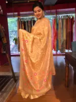 Peach Tissue Silk Saree with woven Shikargarh Motifs - Image 4