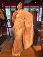 Peach Tissue Silk Saree with woven Shikargarh Motifs - Image 3
