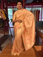 Peach Tissue Silk Saree with woven Shikargarh Motifs - Image 2