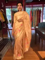 Peach Tissue Silk Saree with woven Shikargarh Motifs - Image 7