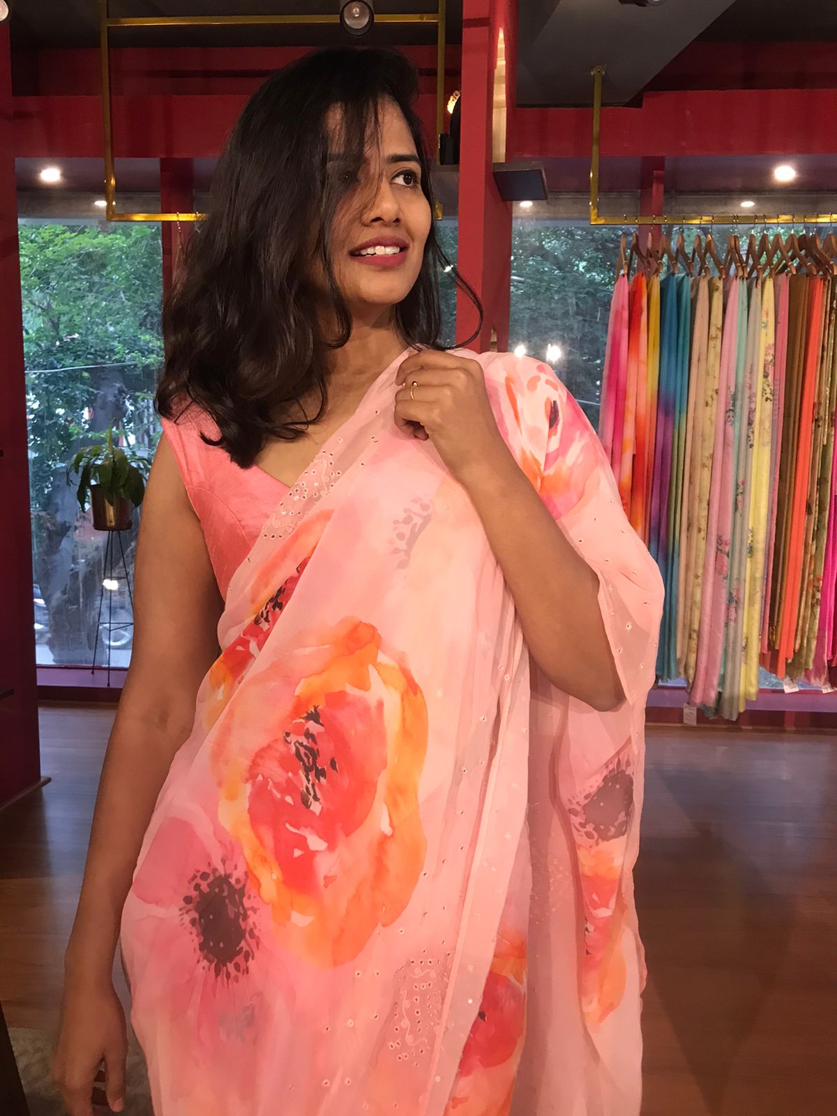 Buy Rose Pink weave Banarasi Georgette Saree For Women Online