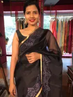 Black Embroidered Organza Silk Saree