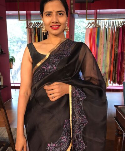 Black Embroidered Organza Silk Saree