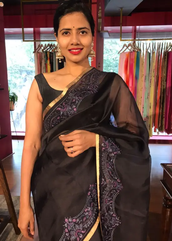 Black Embroidered Organza Silk Saree
