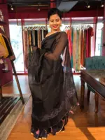 Black Embroidered Organza Silk Saree - Image 8