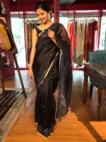 Black Embroidered Organza Silk Saree - Image 6