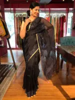 Black Embroidered Organza Silk Saree - Image 5