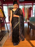 Black Embroidered Organza Silk Saree - Image 3