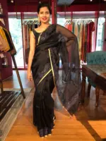Black Embroidered Organza Silk Saree - Image 4