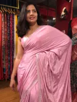 Pink Crepe Silk Saree with Cutdana Embroidery - Image 2