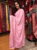 Pink Crepe Silk Saree with Cutdana Embroidery - Image 7