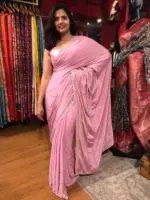 Pink Crepe Silk Saree with Cutdana Embroidery - Image 8
