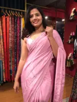 Pink Crepe Silk Saree with Cutdana Embroidery - Image 5