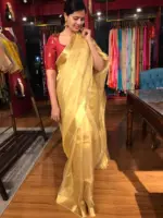 Gold Tissue Silk Saree with Self designed Border - Image 4