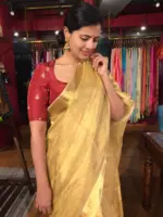 Gold Tissue Silk Saree with Self designed Border - Image 2