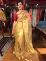 Gold Tissue Silk Saree with Self designed Border - Image 6