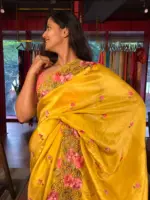Mustard Tissue Silk Saree adorned with Cutwork Embroidery - Image 2
