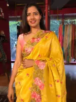 Mustard Tissue Silk Saree adorned with Cutwork Embroidery
