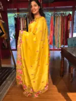 Mustard Tissue Silk Saree adorned with Cutwork Embroidery - Image 3