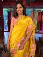 Mustard Tissue Silk Saree adorned with Cutwork Embroidery - Image 5
