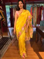 Mustard Tissue Silk Saree adorned with Cutwork Embroidery - Image 4