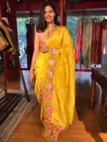Mustard Tissue Silk Saree adorned with Cutwork Embroidery - Image 6