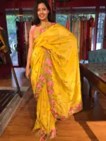 Mustard Tissue Silk Saree adorned with Cutwork Embroidery - Image 7