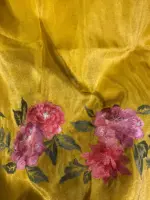 Mustard Tissue Silk Saree adorned with Cutwork Embroidery - Image 8