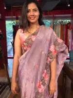Lilac Tissue Silk Saree with Cutwork Embroidery - Image 2
