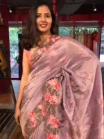Lilac Tissue Silk Saree with Cutwork Embroidery