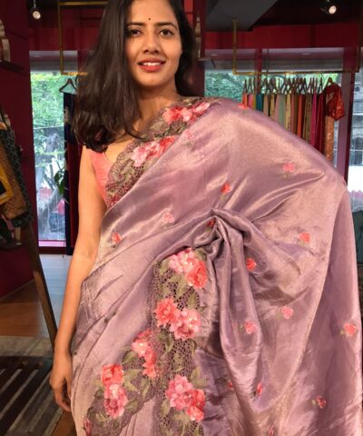Lilac Tissue Silk Saree with Cutwork Embroidery