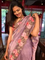 Lilac Tissue Silk Saree with Cutwork Embroidery - Image 4
