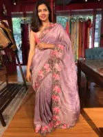 Lilac Tissue Silk Saree with Cutwork Embroidery - Image 6