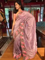 Lilac Tissue Silk Saree with Cutwork Embroidery - Image 5