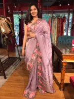 Lilac Tissue Silk Saree with Cutwork Embroidery - Image 7