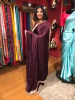 Burgundy Crepe Silk Saree highlighted with Hand Embroidery and Badla Work - Image 5