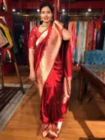 Deep Red Handwoven Banarasi Katan Silk Saree - Image 7