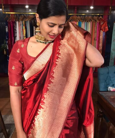 Deep Red Handwoven Banarasi Katan Silk Saree