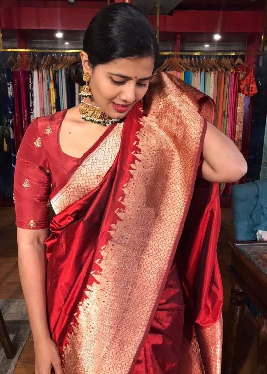 Deep Red Handwoven Banarasi Katan Silk Saree