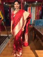 Deep Red Handwoven Banarasi Katan Silk Saree - Image 6