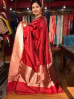 Deep Red Handwoven Banarasi Katan Silk Saree - Image 4
