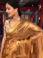 Antique Gold Pure Tissue Silk Saree - Image 8